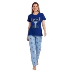 Pijama Feminino Meia Estação Manga Curta e Calça Longa Estampada Confortável Promoção