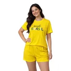 Pijama Feminino Manga Curta e Short doll Confortável Verão Linha Premium
