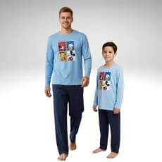 Kit Pai e Filho ou Filha Pijamas Masculino Manga Longa e Calça Confortável Inverno Estampado Dias dos Pais Oferta