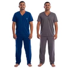 KIT 2 PIJAMAS MASCULINO ADULTO MEIA ESTAÇÃO MANGA CURTA CALÇA LONGA OFERTA