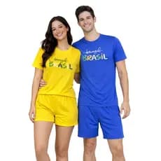 Kit Pijama Casal Personagem Feminino Baby Doll e Masculino Manga Curta e Short Verão Personagens