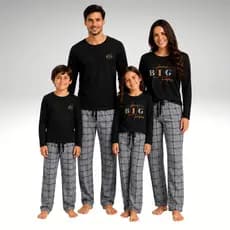 Kit 4 Pijamas de Frio Família combinado manga longa e calça inverno - Personagens - Pai, mãe & Filha Ou Filho