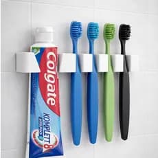 Porta Escova Dente Parede Adesivo 4 Escovas + Pasta Suporte Banheiro Organização Família