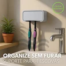 Porta Escova de Dente Parede Sem Furo Suporte Organizador para 4 Escovas Fixação Adesiva Forte