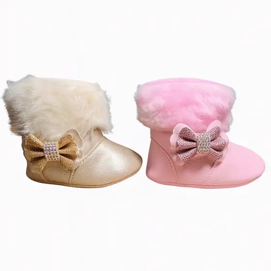 Kit 2 Pares Bota Botinha Felpuda Feminina Para Bebê Menina e Reborn