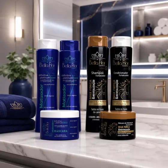2 Kits Capilar Matizador e Força 6 Produtos (2 Shampoos, 2 Condicionadores e 2 Mascaras) Profissionais - Bella Flor
