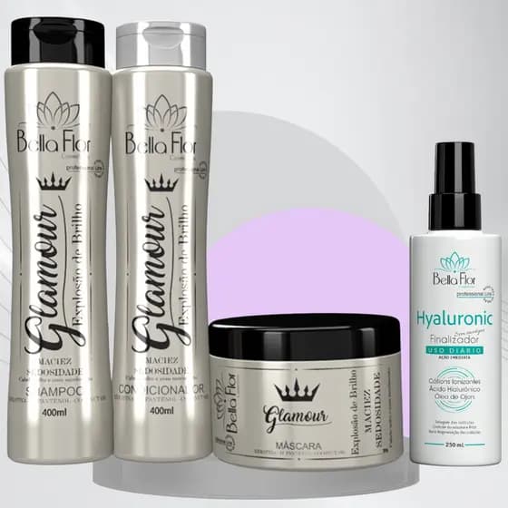 Kit Capilar Glamour e Finalizador Hyaluronic 4 Produtos Profissionais