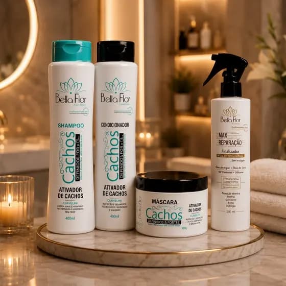 Kit Capilar Cachos e Max Reparação 4 Produtos Profissionais