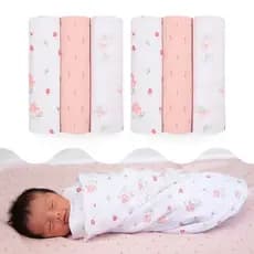Kit 6 Cueiro Flanelado Estampado 80x80cm 100% Algodão Rosa Menina Papi Têxtil