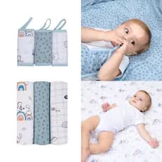 Kit Enxoval Bebê 6 Peças Cueiro Flanelado + Paninho de Boca Menino 100% Algodão Dino Azul