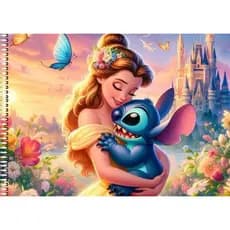 Caderno de desenho Stitch e Princesa personalizado com nome