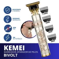 Maquina Kemei Dragão Branca de Cortar Cabelo e Barba Barbeador Profissional Kemei 762 Bivolt