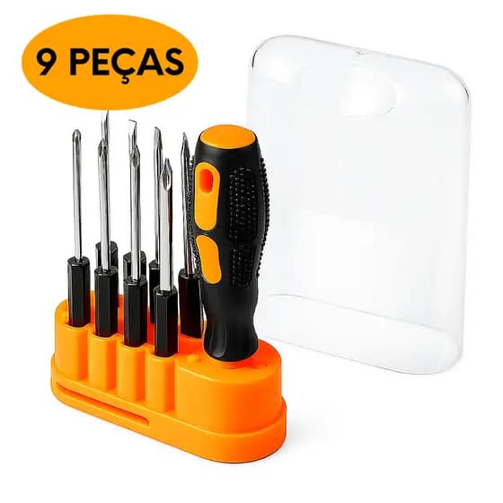 Jogo De Chave Fenda Phillips 9 Peças + Estojo Imantadas Cabo Emborrachado Multiuso
