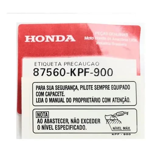 Adesivo Precaução Advertência Tanque Nível Combustível Titan Fan 125 150 Xr 250 Tornado Xr 200 Bros 125 150 Original Honda