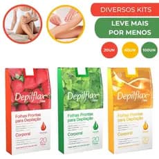 Folhas Pronta Depilação Corporal Depilflax Natural Morango ou Hortelã Diversos Kits