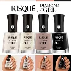 Kit Esmalte Risqué Diamond Gel Tons Brancos Nude e Preto Esmalte Atacado