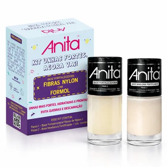Kit 2 Bases Fortalecedoras Anita Agora Vai Fibra Nylon 10ml Base Tratamento Unhas Forte