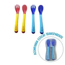 Kit Talher Garfo e Colher c/ estojo portatil termosensivel introdução Alimentar criança bebe Infantil em promoção
