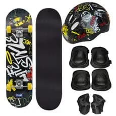Skate semi profissional 80 cm mais kit proteção completo capacete joelheira em promoção