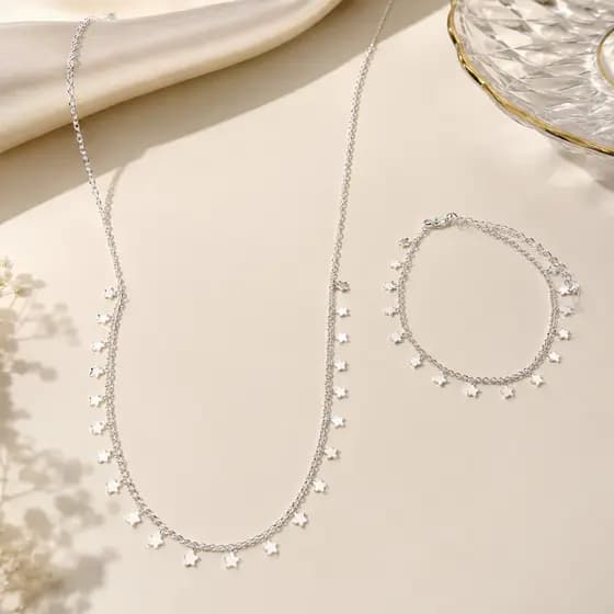 kit colar+pulseira estrela folheado a prata