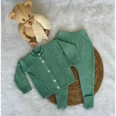 Conjunto Kit Casaco Trabalhado Calça Vira Pé Tricô Rn Saída de Maternidade Luxo Menina e Menino