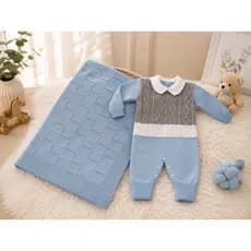 Kit Conjunto Macacão e Manta Saída Maternidade Trança de Tricô Bebê Reborn RN Roupinha de Bebe Menina e Menino Conforto