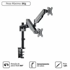 Suporte de Mesa à Gás Para 2 Monitores de 13" a 27" Até 8kg Cada e VESA Máximo 100x100