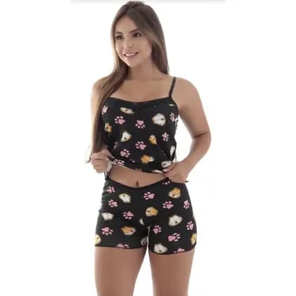 Baby Doll Feminino Com Renda Na Parte De Cima Da Blusinha, Short Doll, Pijama, Liganete, Sacoleira, Revenda, Atacado P ao GG, Renda Extra, Pijama s Femininos Conjuntos