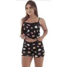 Baby Doll Feminino Com Renda Na Parte De Cima Da Blusinha, Short Doll, Pijama, Liganete, Sacoleira, Revenda, Atacado P ao GG, Renda Extra, Pijama s Femininos Conjuntos