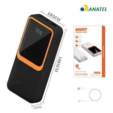 Carregador Portátil (Power Bank) 20000Mah Turbo 22.5w Carregamento Ultra Rápido PD Visor Led com 2 Saídas Android e IOS