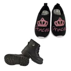 KIT 2 COTURNO PRETO E CALCE FACIL PRINCESA CONFORTAVEL EXTRA LEVE BLOGUERINHA TENDENCIA