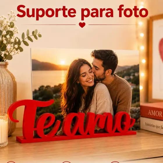 Porta Retrato Suporte Para Fotos "Te Amo" com Base Polaroid OU 10X15 ideal presentear, namorados, datas especiais