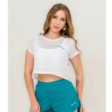 Cropped Feminino Camisa Dry Fit Furadinha para Treino Academia