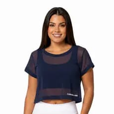 Camisa Cropped Tule Feminino com Manga P ao G Tecido Leve e Confortável Academia Treino Fitness e Casual Tendência Moda
