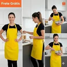 Avental Amarelo de Cozinha c/ Bolso Grande Tecido Oxford Amarelo Ouro