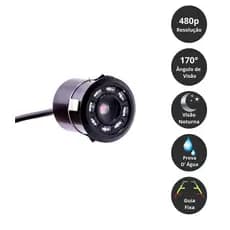 Kit Câmera De Ré Estacionamento Automotiva Embutida 8 LEDs Colorida Noturna