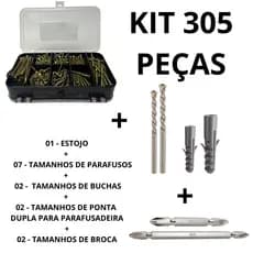 Kit Parafusos Chipboard Philips + Buchas +  Ponta dupla Magnética + Broca + Estojo Organizador (305 peças)