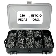 Kit 250 Rebites Pop Repuxo Alumínio + Estojo Organizador