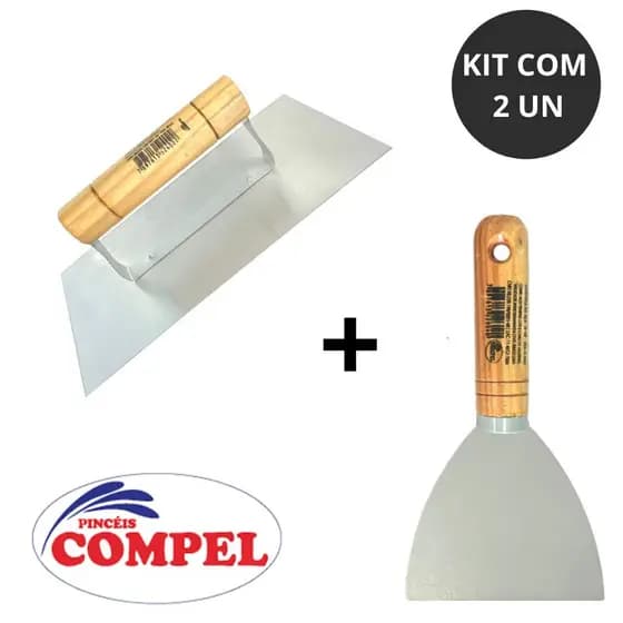 Kit Desempenadeira 12x25,5cm e Espátula 10cm de Aço Para Aplicação de Massa Corrida, Argamassa e Texturas