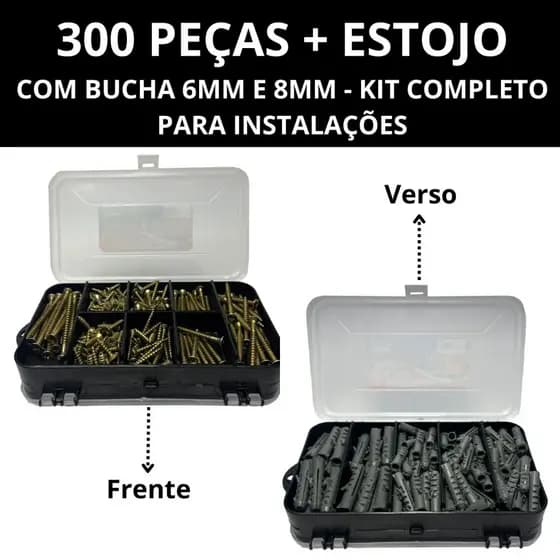 Kit 300 Peças Parafuso e Bucha 6mm e 8mm Com Maleta Organizadora - O Jogo Mais Usado para Instalações e Casa
