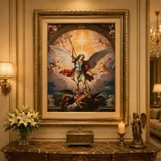 Quadro de São Miguel - Quadro arcanjo Miguel - quadro com moldura dourada - Quadro decorativo