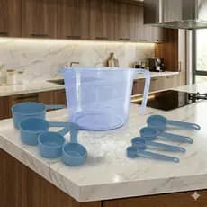 Kit Medidores Azul Completo – Jarra 1 Litro + Xícaras e Colheres Medidoras para Cozinha