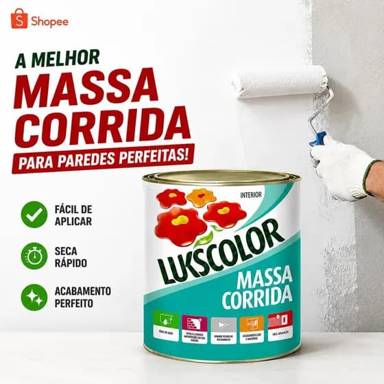 Massa Corrida Lukscolor PVA Pronta para Usar 900ml ou 1,4KG para Tampar Buraco na Parede Uso Interno