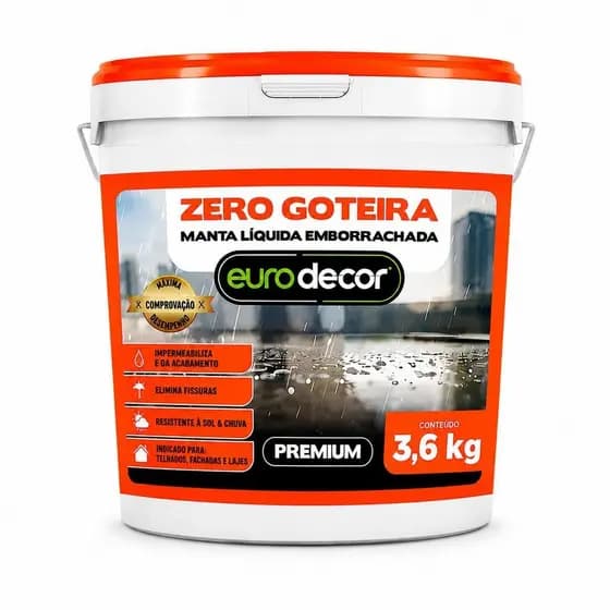 Manta Líquida Zero Goteira Emborrachada 3,6KG Cor Telha Impermeabilizante de Lajes Telhados e Calhas