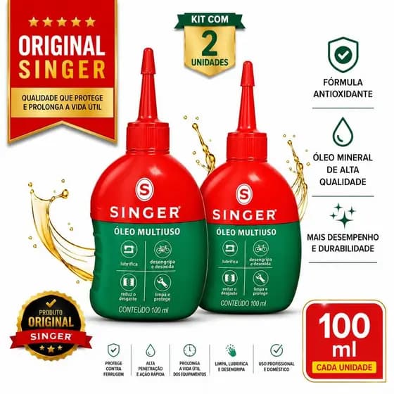 Kit com 2 Óleos Multiuso Singer Original 100ml Lubrificante de Máquina 02 Unidades Óleo Lubrificante