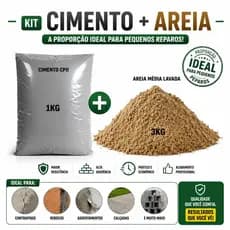 Kit de Cimento e Areia Mistura Pronta para Uso Embalagem Prática Pequenos Reparos Residenciais Obras