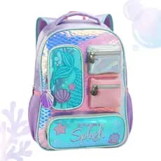 Mochila Infantil Sereia 17 Polegadas Grande Escolar Feminina Holográfica Espaçosa