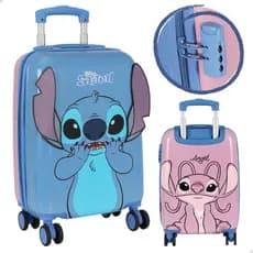 Mala Mochila Viagem Bordo 4 Rodas 360º Fechadura Tsa Menina Stitch Azul
