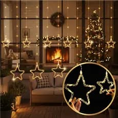 Cascata de Natal Estrelas Pisca Pisca Bivolt LEDS com 8 Funções Luz Branco Quente e Frio
