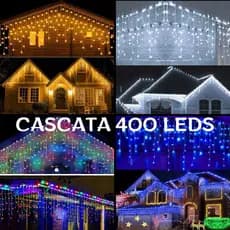 Cascata 400 Led 10m 8 Funções 127v Pisca Pisca Natal Branco Quente Frio Azul Colorido